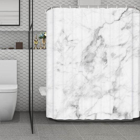 White Smoke Marble Print Polyester Shower Curtain
