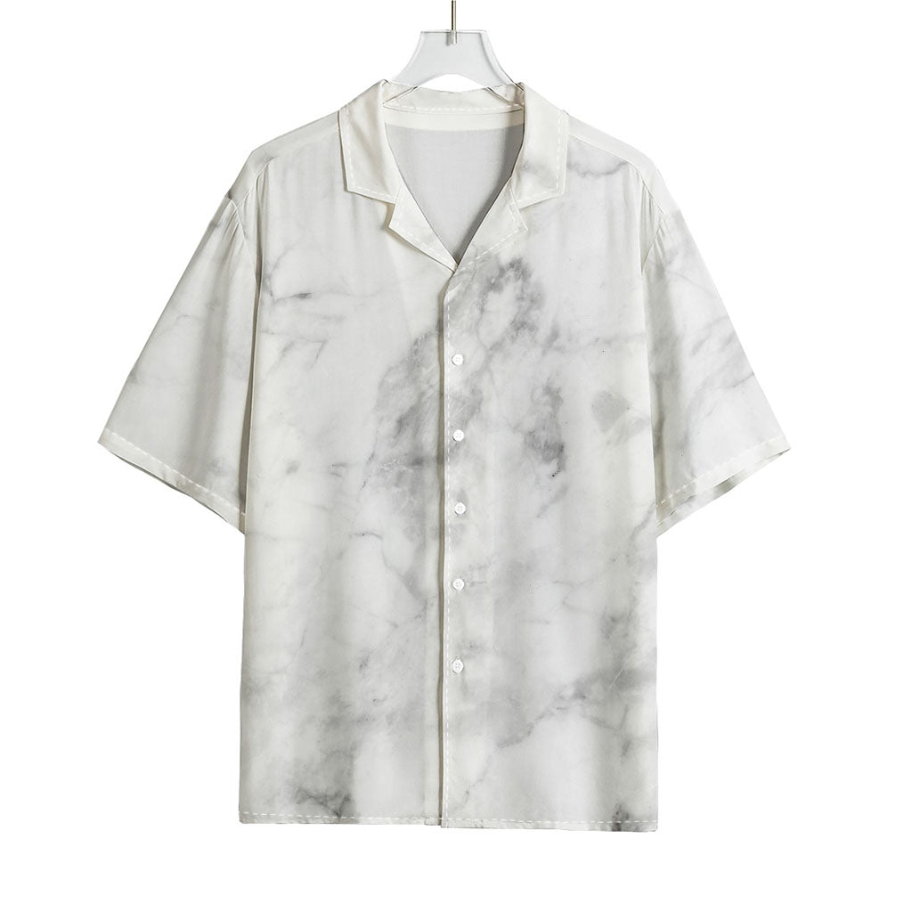 White Smoke Marble Print Rayon Hawaiian Shirt