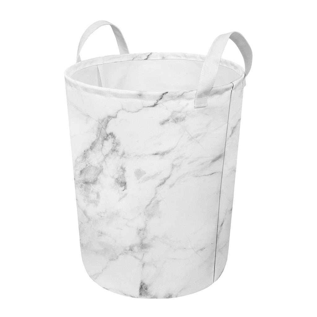 White Smoke Marble Print Round Laundry Basket