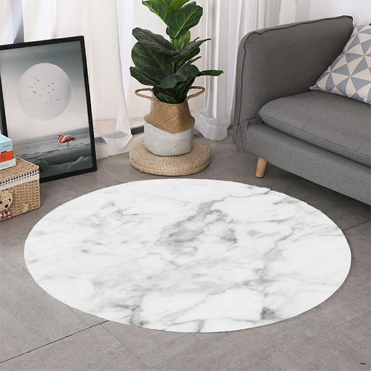 White Smoke Marble Print Round Rug