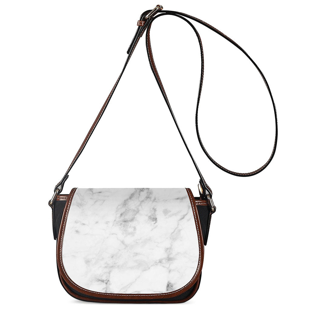 White Smoke Marble Print Saddle Bag