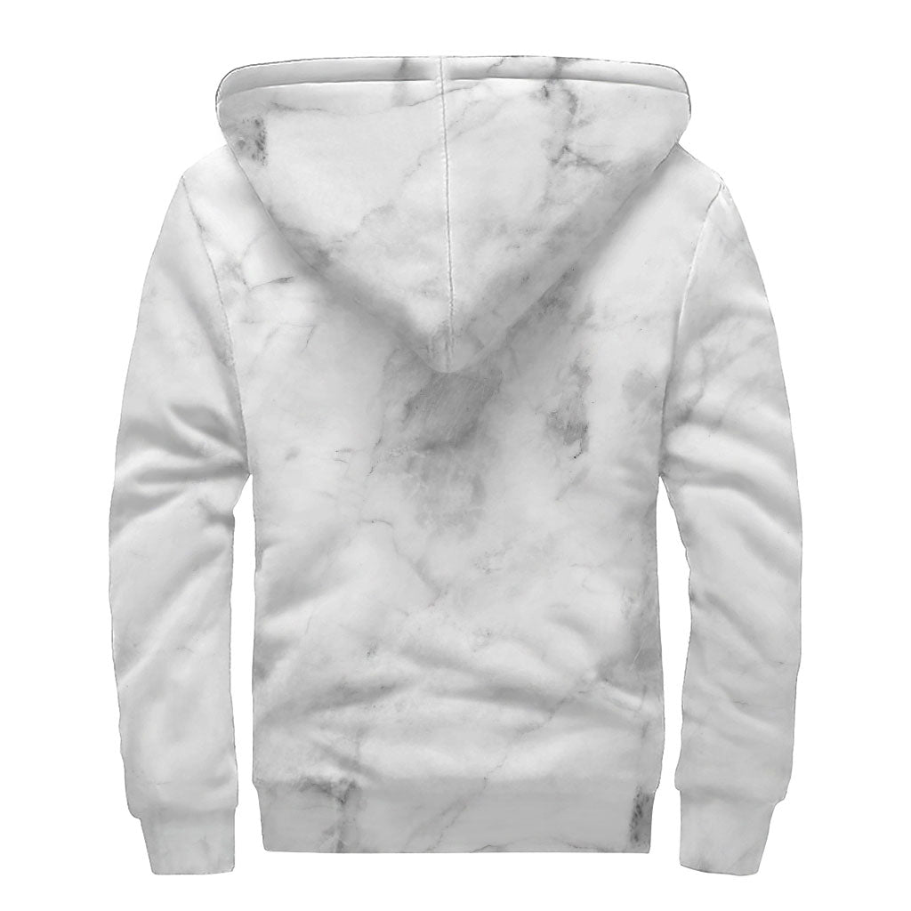 White Smoke Marble Print Sherpa Lined Zip Up Hoodie