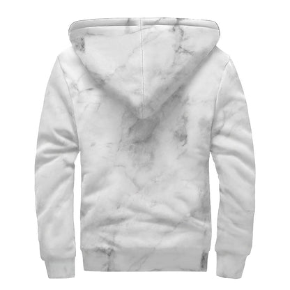 White Smoke Marble Print Sherpa Lined Zip Up Hoodie