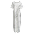 White Smoke Marble Print Short Sleeve Long Nightdress