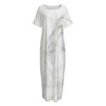 White Smoke Marble Print Short Sleeve Long Nightdress