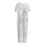 White Smoke Marble Print Short Sleeve Long Nightdress
