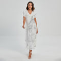 White Smoke Marble Print Short Sleeve Maxi Dress