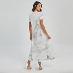 White Smoke Marble Print Short Sleeve Maxi Dress