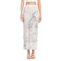 White Smoke Marble Print Side Slit Maxi Skirt