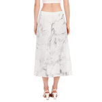 White Smoke Marble Print Side Slit Midi Skirt