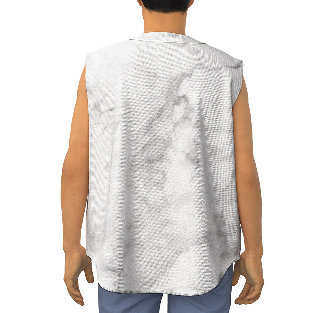 White Smoke Marble Print Sleeveless Baseball Jersey