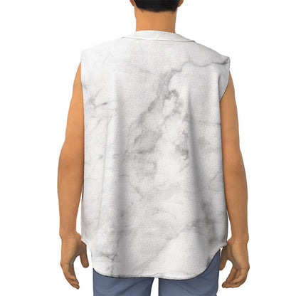 White Smoke Marble Print Sleeveless Baseball Jersey