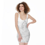 White Smoke Marble Print Sleeveless Bodycon Dress