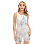 White Smoke Marble Print Sleeveless One Piece Swimsuit