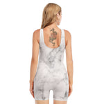 White Smoke Marble Print Sleeveless One Piece Swimsuit