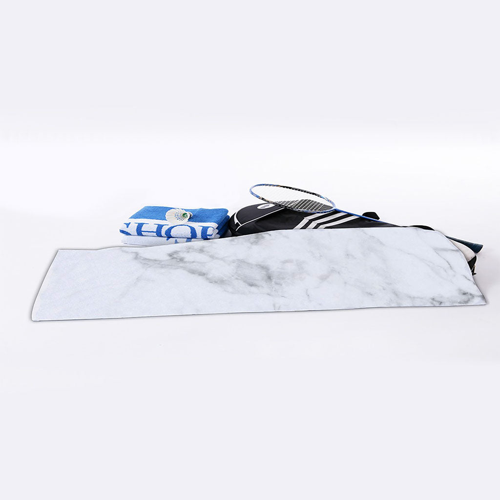 White Smoke Marble Print Sports Towel