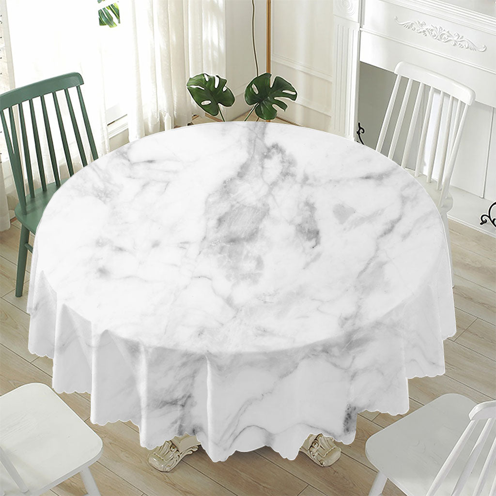 White Smoke Marble Print Waterproof Round Tablecloth