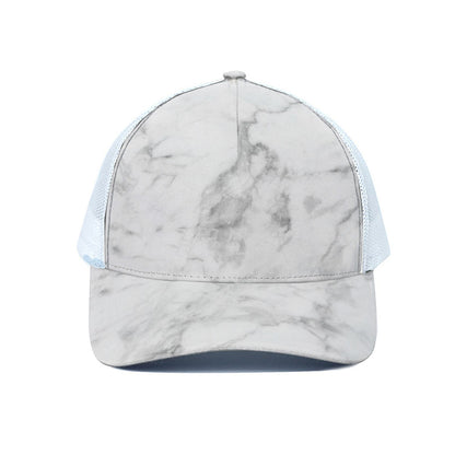 White Smoke Marble Print White Mesh Trucker Cap