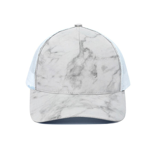 White Smoke Marble Print White Mesh Trucker Cap