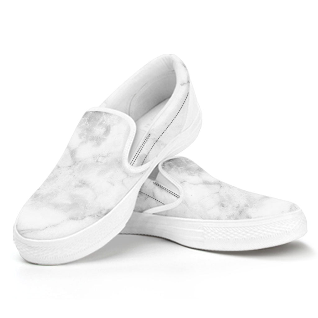 White Smoke Marble Print White Slip On Sneakers