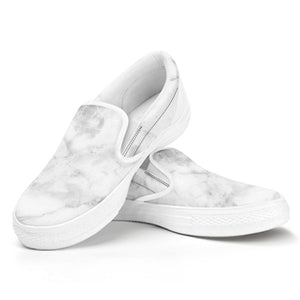 White Smoke Marble Print White Slip On Sneakers