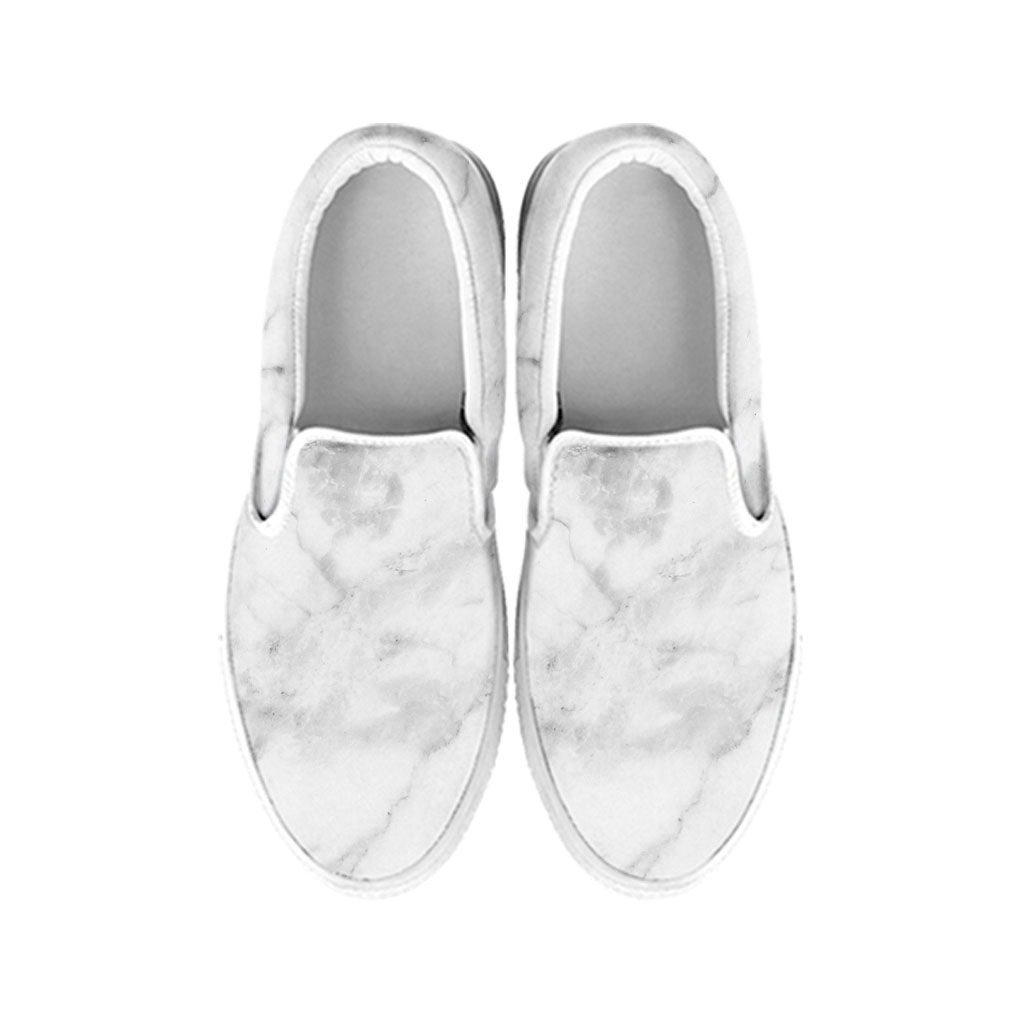 White Smoke Marble Print White Slip On Sneakers