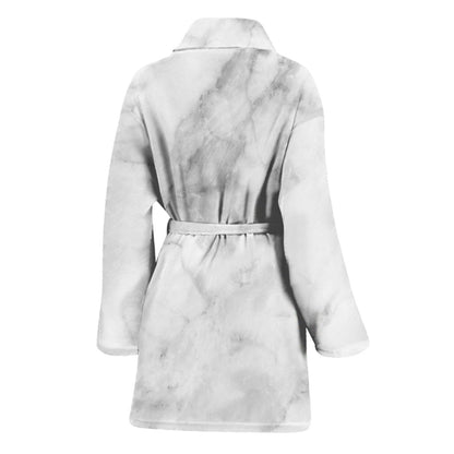 White Smoke Marble Print Women's Bathrobe