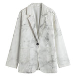 White Smoke Marble Print Women's Blazer