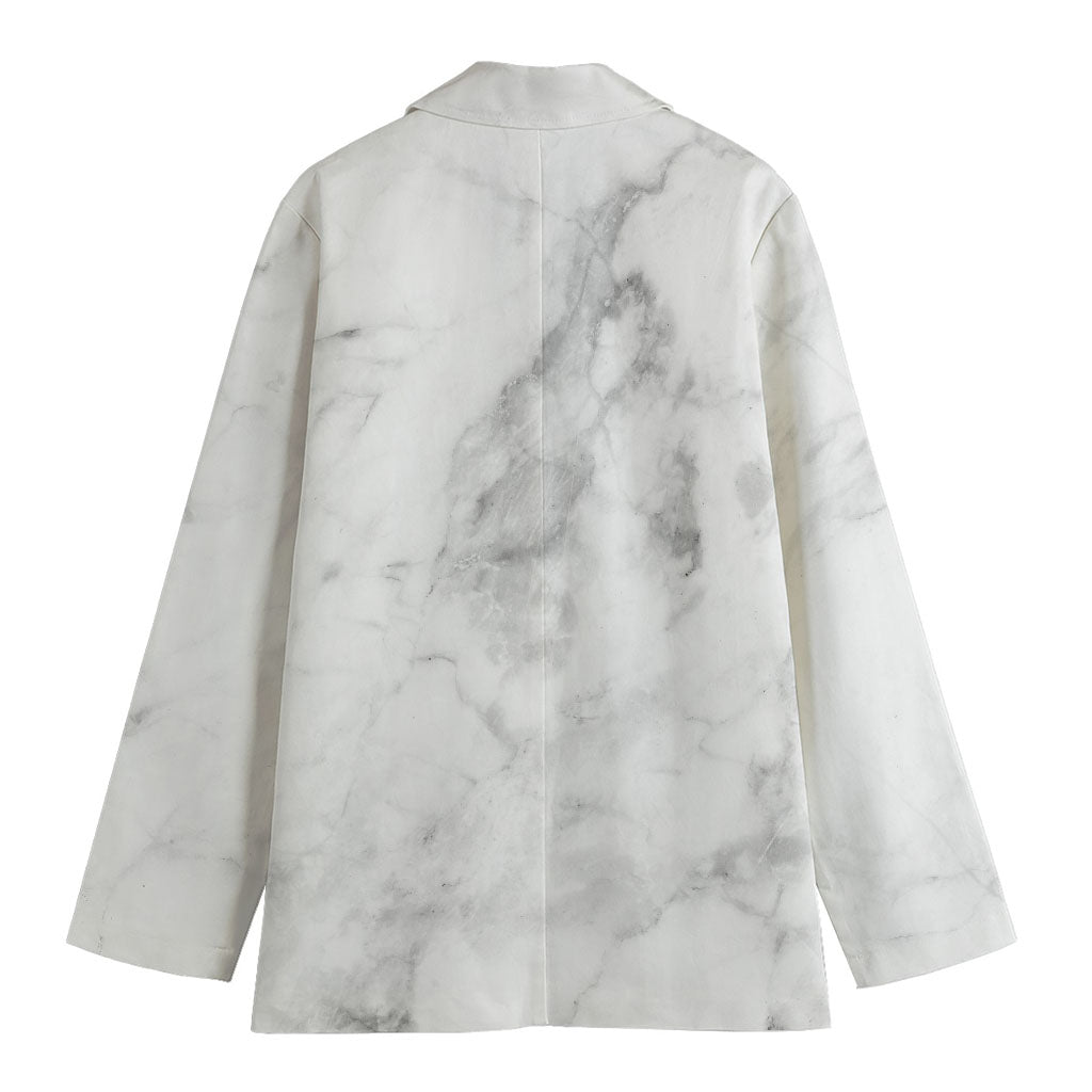 White Smoke Marble Print Women's Blazer