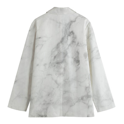 White Smoke Marble Print Women's Blazer