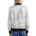 White Smoke Marble Print Women's Bomber Jacket