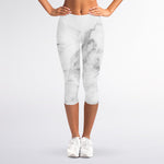 White Smoke Marble Print Women's Capri Leggings