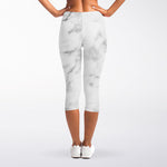 White Smoke Marble Print Women's Capri Leggings