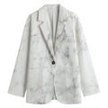 White Smoke Marble Print Women's Cotton Blazer