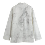 White Smoke Marble Print Women's Cotton Blazer