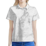 White Smoke Marble Print Women's Polo Shirt