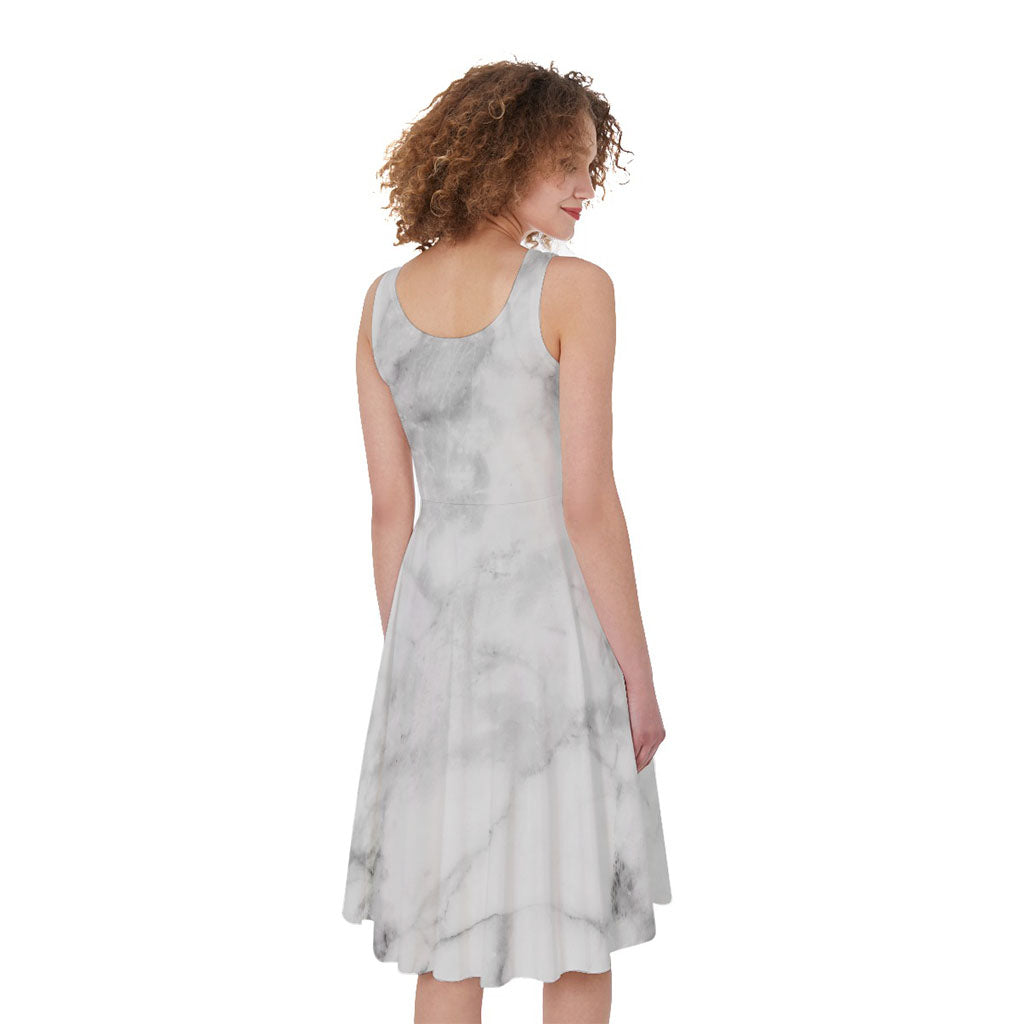 White Smoke Marble Print Women's Sleeveless Dress
