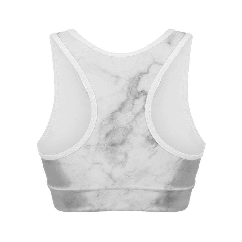 White Smoke Marble Print Women's Sports Bra