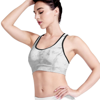 White Smoke Marble Print Women's Sports Bra