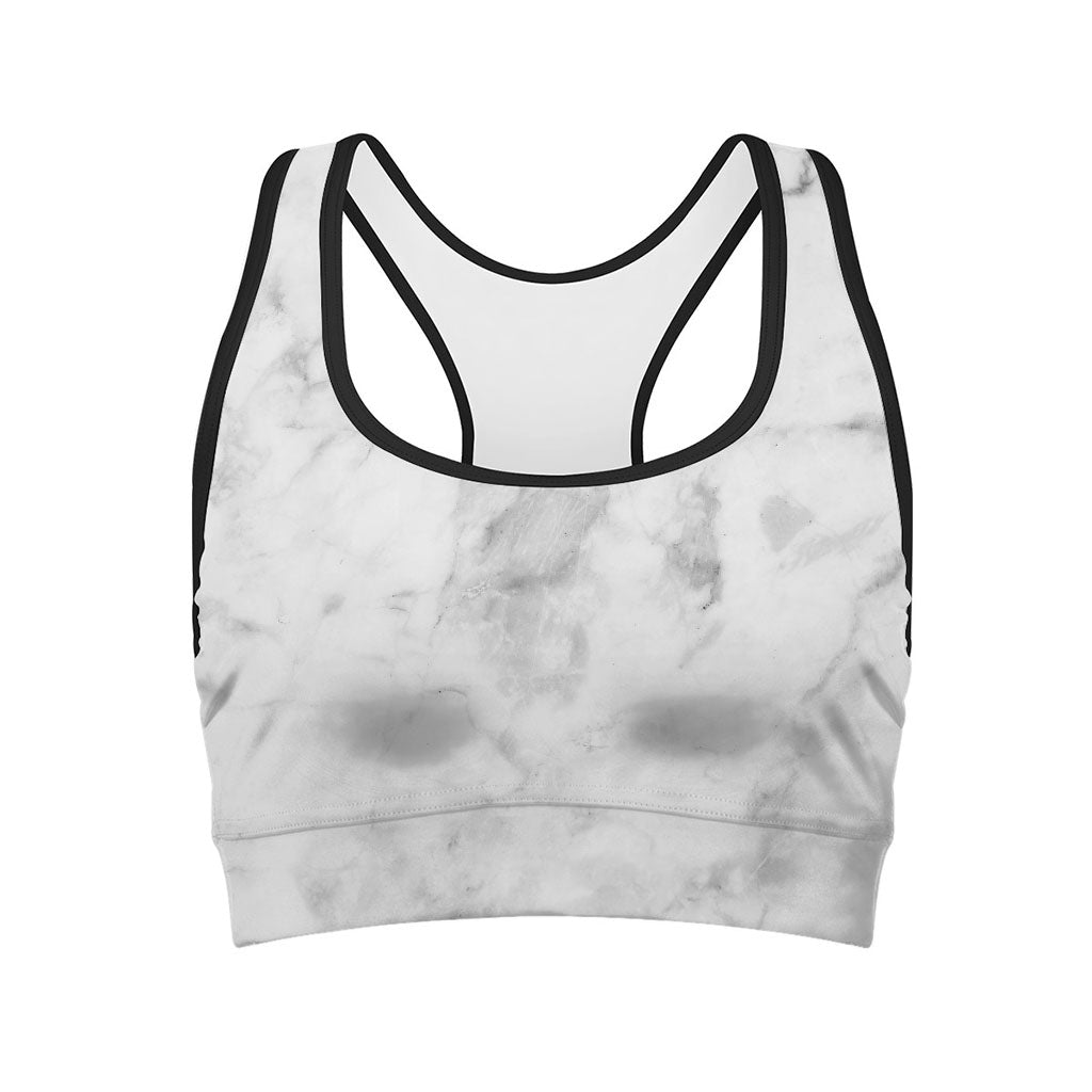 White Smoke Marble Print Women's Sports Bra