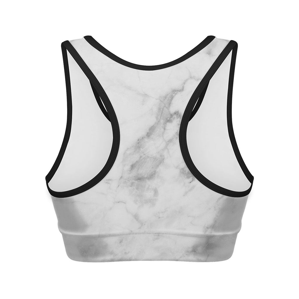 White Smoke Marble Print Women's Sports Bra