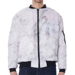 White Smoke Marble Print Zip Sleeve Bomber Jacket