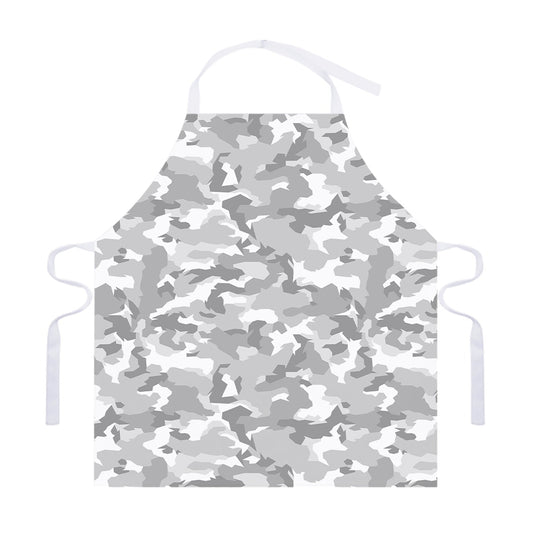 White Snow Camouflage Print Adjustable Apron