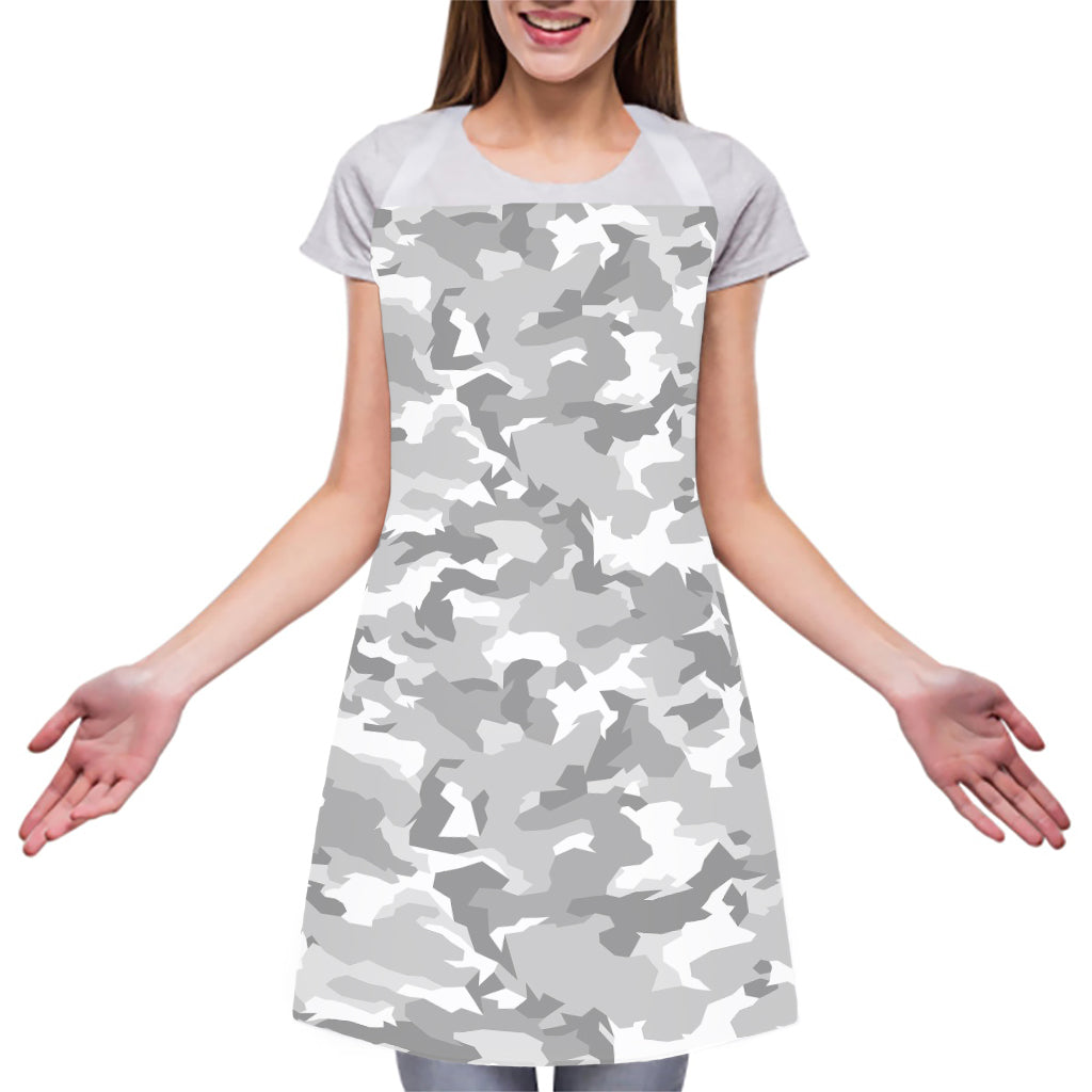 White Snow Camouflage Print Adjustable Apron