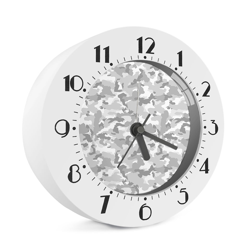 White Snow Camouflage Print Alarm Clock