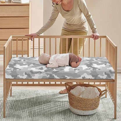 White Snow Camouflage Print Baby Crib Sheet