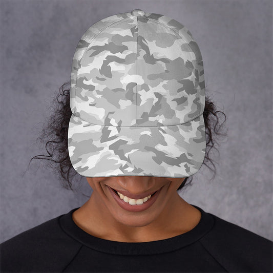 White Snow Camouflage Print Baseball Cap