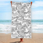 White Snow Camouflage Print Beach Towel