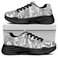 White Snow Camouflage Print Black Chunky Shoes
