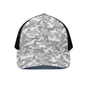 White Snow Camouflage Print Black Mesh Trucker Hat